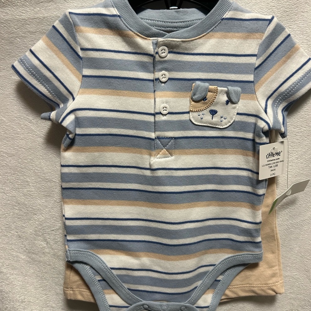 Little Me Blue and Tan Striped Onesie